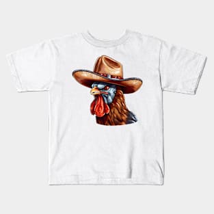 Western Cowboy Rooster Kids T-Shirt